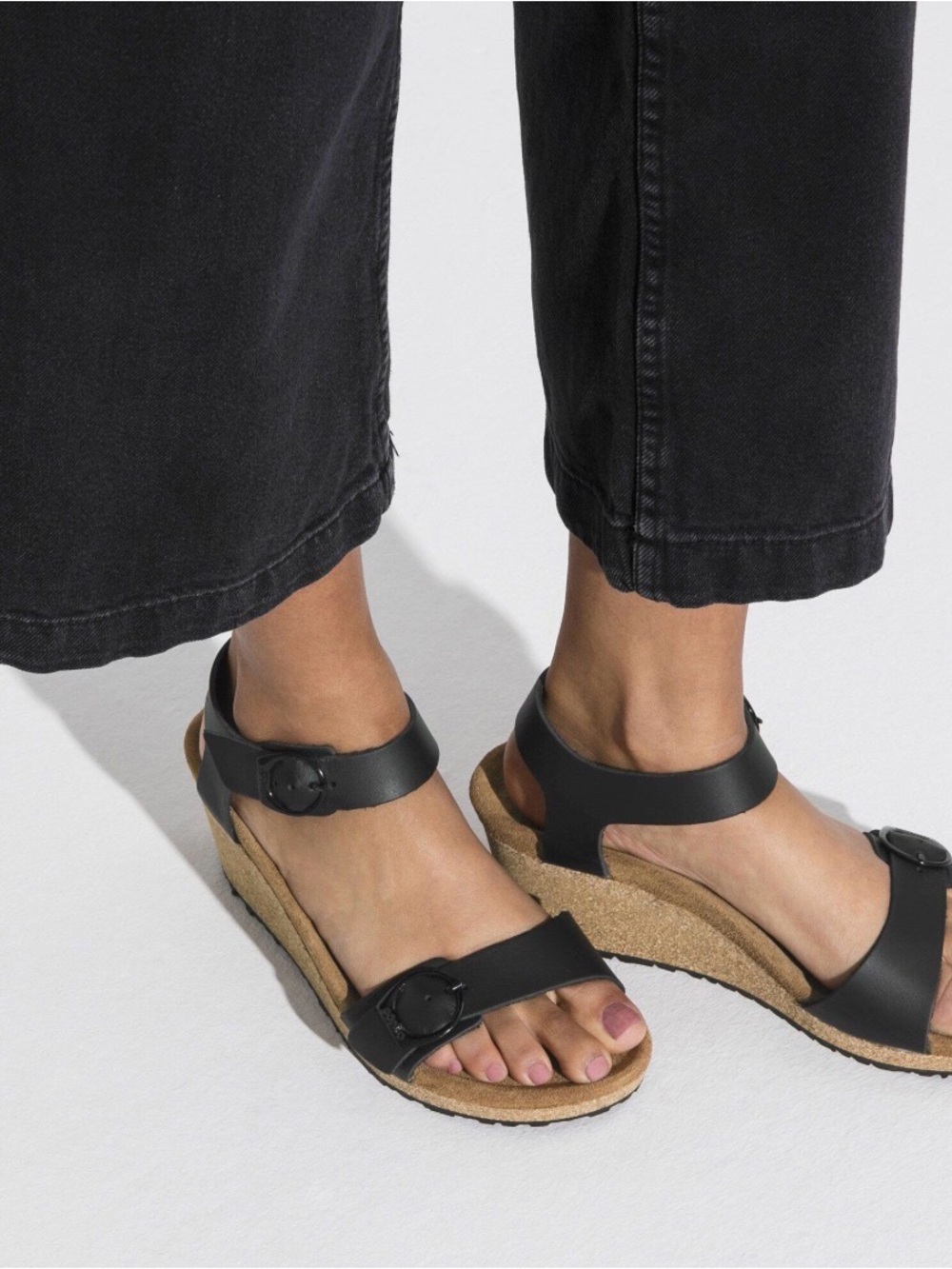 Papillio Black Strap Wedge Sandals